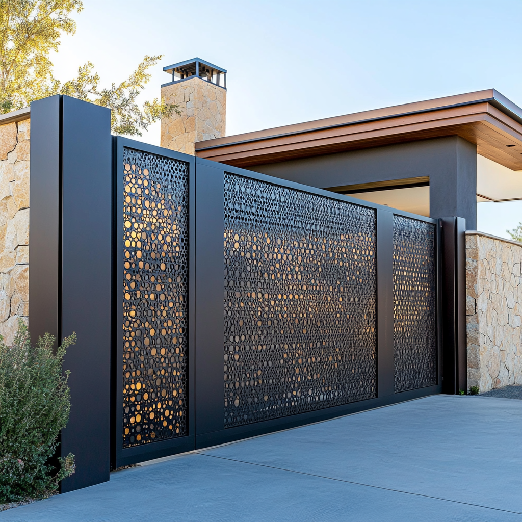 Portão com tela metálica